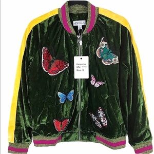 Hesperus Butterflies Green Bomber Jacket NWT